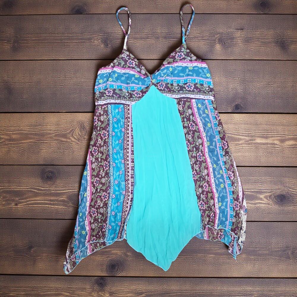 Y2K 90's Vintage PRETTY GOOD Colorful Print Staggered Hem  Tank Top S M